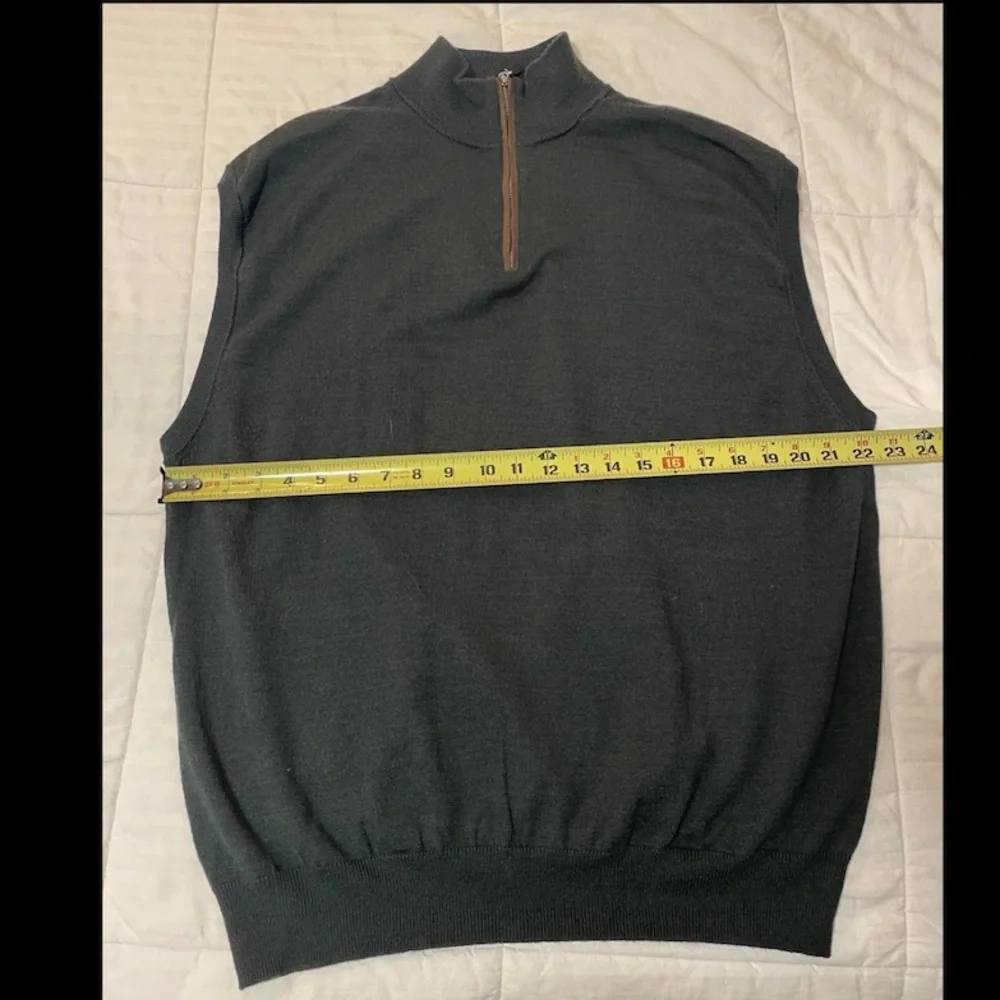 Tagio Wool Blend Forest Green Sweater Vest Men XXL 1/4 Zip Pullover Golf Preppy